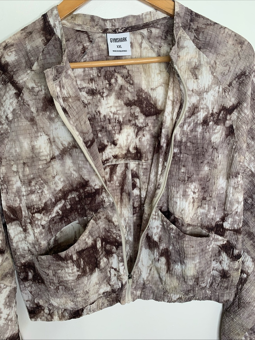 Gymshark Elevate Woven Jacket Womens XXL Cement Brown Spray Dye New without Tag - Picture 12 of 14